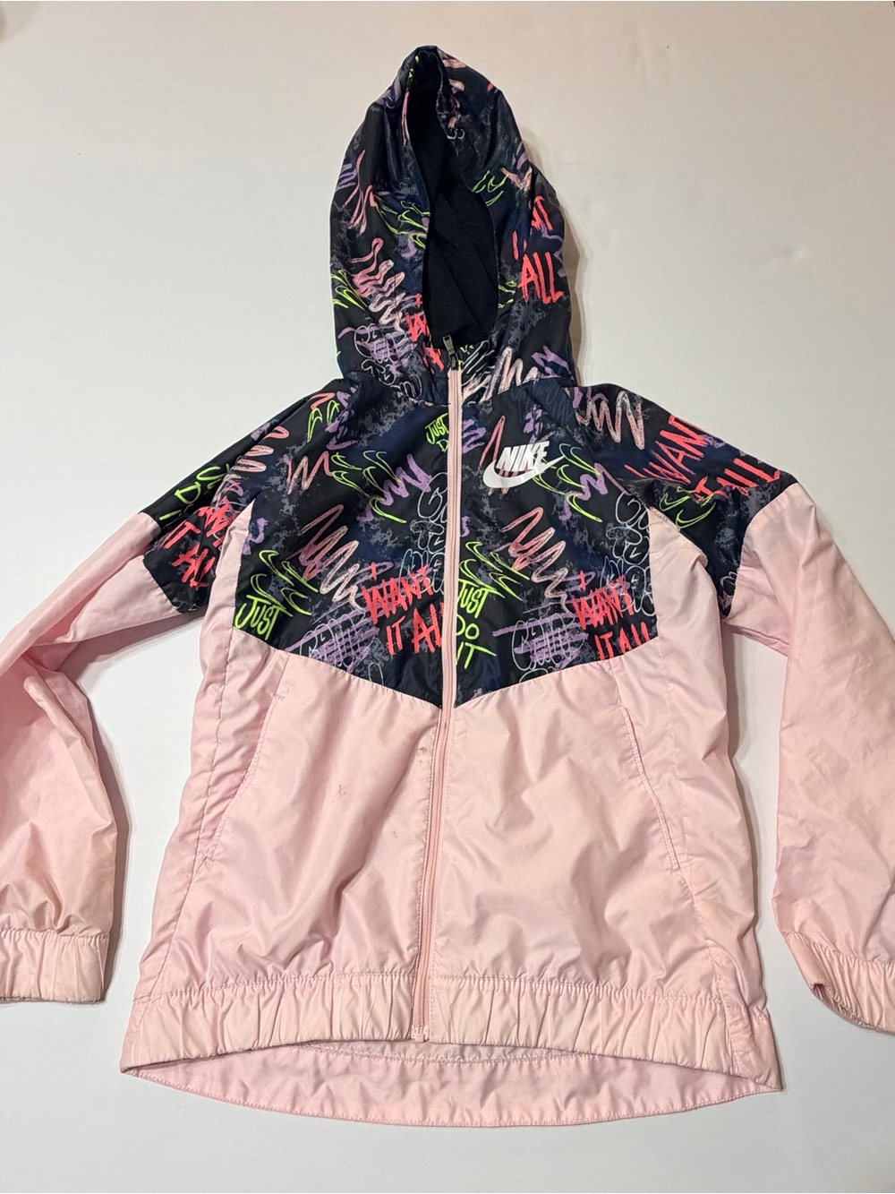 Nike Pink Hooded Rain/windbreaker with Neon Graffiti Yoke